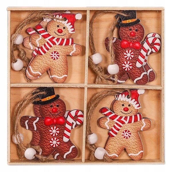 Set decoratiuni de Craciun din lemn GINGERBREAD, 12 buc