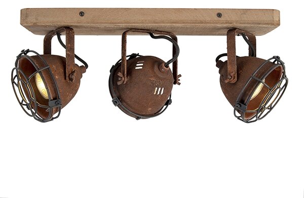 Spotlight industrial maro ruginiu cu lemn inclinabil 3 lumini - Gina