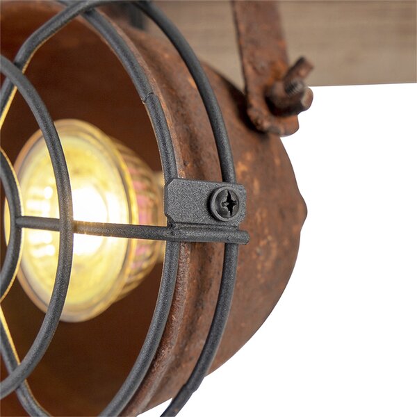 Spotlight industrial maro ruginiu cu lemn inclinabil 3 lumini - Gina