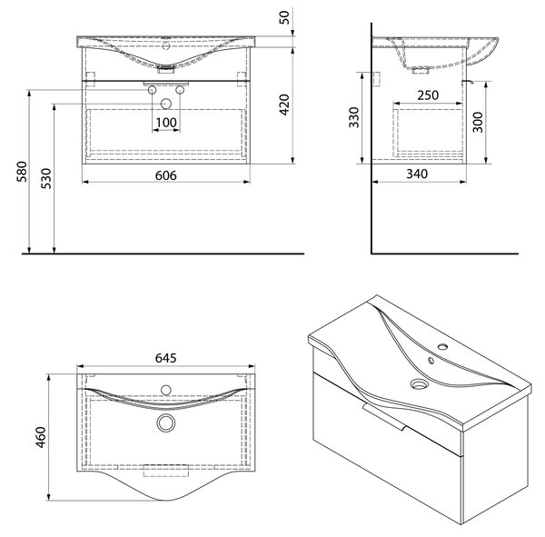 Aqualine Aqualine, dulap pentru lavoar AKIRA 60,6x42x34cm, alb, AK265