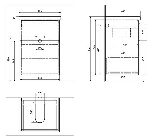 Aqualine Aqualine, dulap pentru lavoar ALTAIR 52x72,5x45cm, stejar emporio, AI355