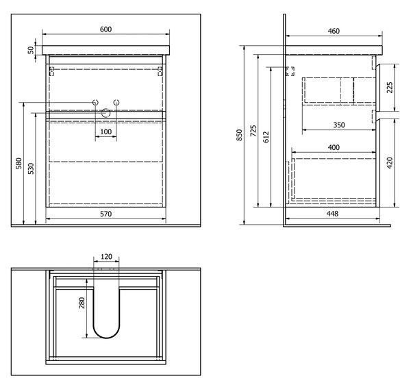 Aqualine Aqualine, dulap pentru lavoar ALTAIR 57x72,5x45cm, stejar emporio, AI360