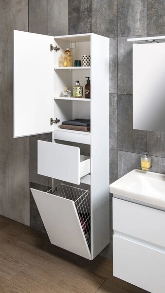 Aqualine Aqualine, dulap înalt ALTAIR cu coș 40x184x31cm, alb, AI185L