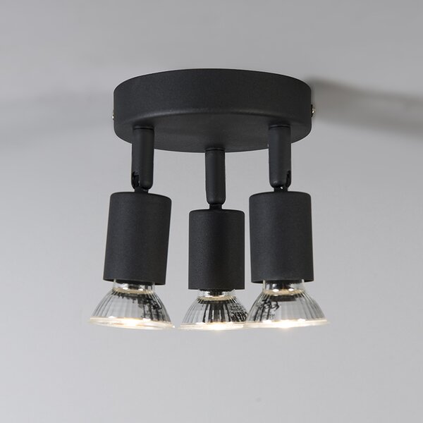 Spotlight industrial negru inclinabil rotund cu 3 lumini - Jeany