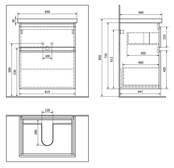 Aqualine Aqualine, dulap pentru lavoar ALTAIR 61,5x72,5x45cm, stejar emporio, AI365
