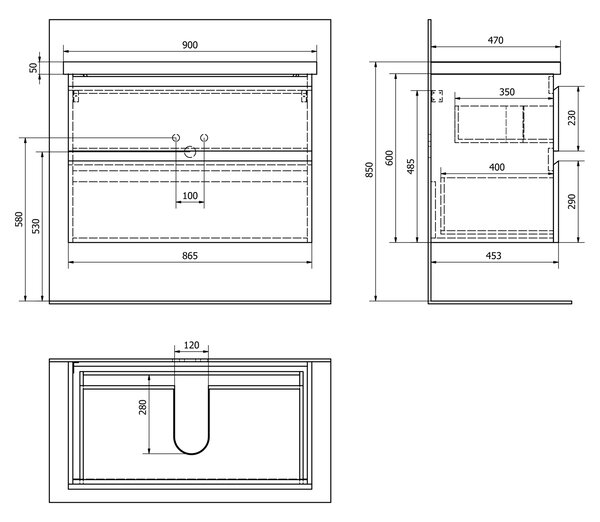 Aqualine Aqualine, dulap pentru lavoar ALTAIR 86,5x60x45cm, stejar emporio, AI390