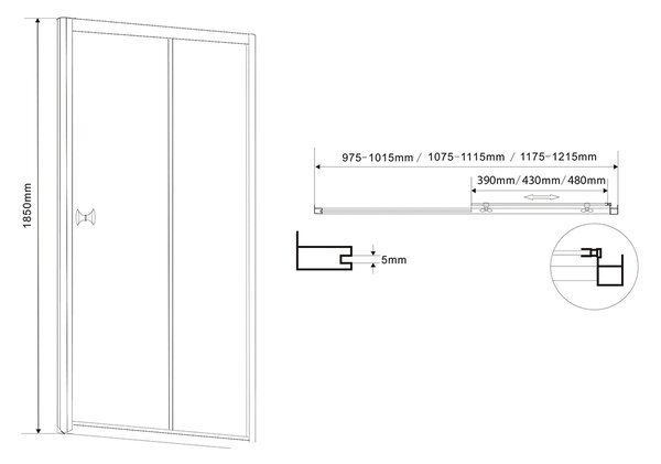 Aqualine Aqualine, usa de dus culisanta AMADEO 1100 mm, sticla BRICK, BTS110