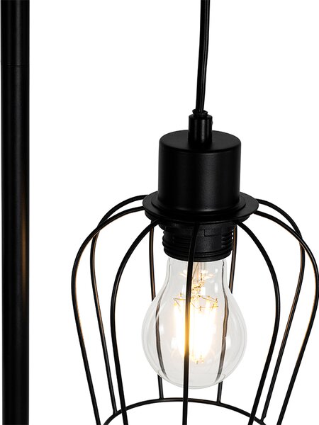 Lampă de podea rustică neagră cu lemn 2 lumini - Stronk