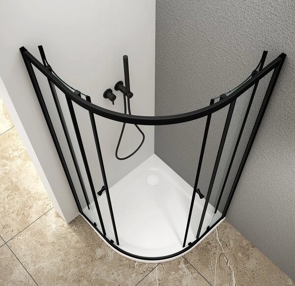 Aqualine Aqualine, ARLETA BLACK paravan de duș sfert de cerc 800x800mm, sticlă transparentă, BLS800