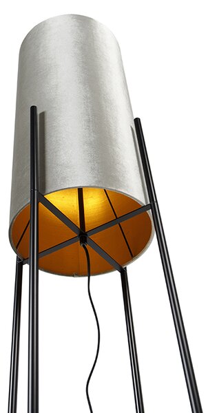 Lampa de podea moderna neagra cu abajur din catifea gri - Rich