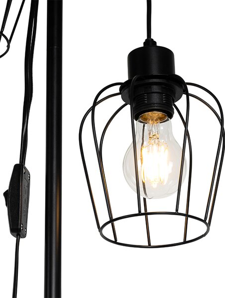 Lampă de podea rustică neagră cu lemn 2 lumini - Stronk