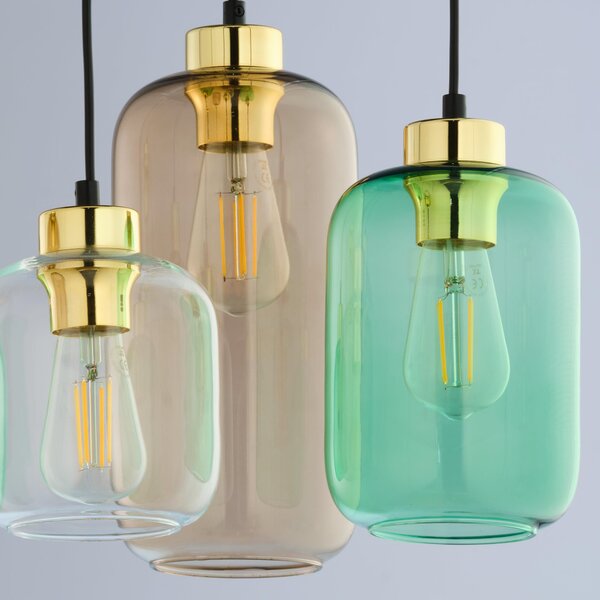 TK Lighting Marco lampă suspendată 3x15 W negru-verde-fumuriu-maro 3325