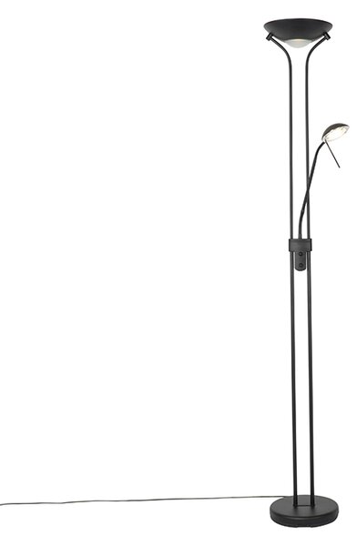 Lampă de podea modernă neagră cu lampă de citit cu LED cu dimmer de la cald - Diva