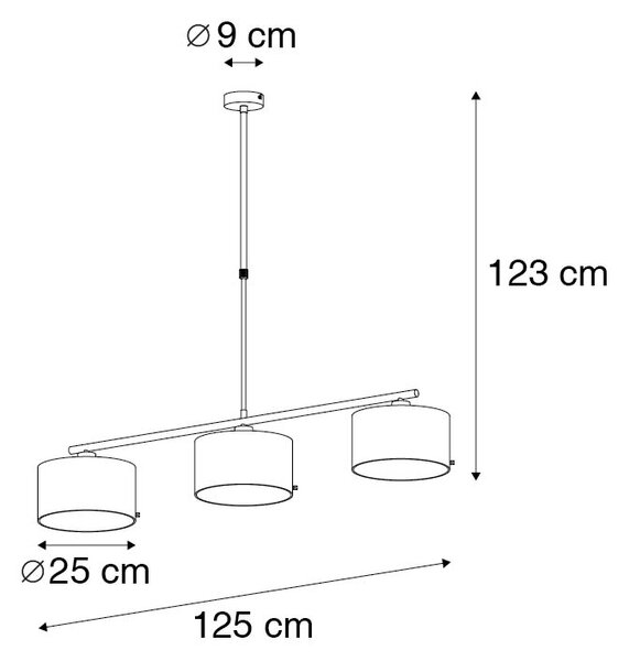 Lampă modernă suspendată neagră cu auriu 125 cm 3 lumini - VT 3
