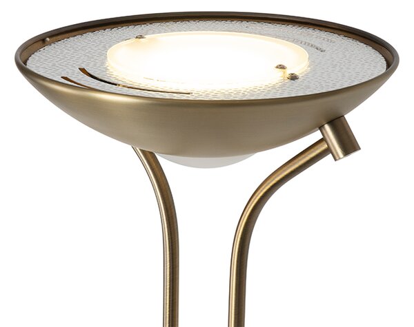 Lampă de podea modernă bronz cu lampă de citit incluzând LED dim to warm - Diva