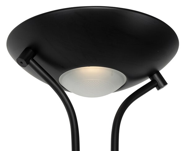 Lampă de podea modernă neagră cu lampă de citit cu LED cu dimmer de la cald - Diva