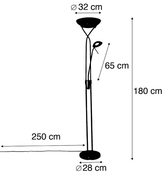 Lampă de podea neagră, incluzând LED și dimmer cu lampă de citire Dim to Warm - Empoli