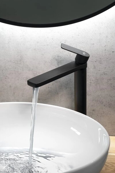 Aqualine Aqualine, baterie de lavoar autonomă DAPHNE, înaltă, fără priză, negru mat, DH601B