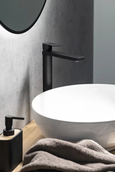 Aqualine Aqualine, baterie de lavoar autonomă DAPHNE, înaltă, fără priză, negru mat, DH601B