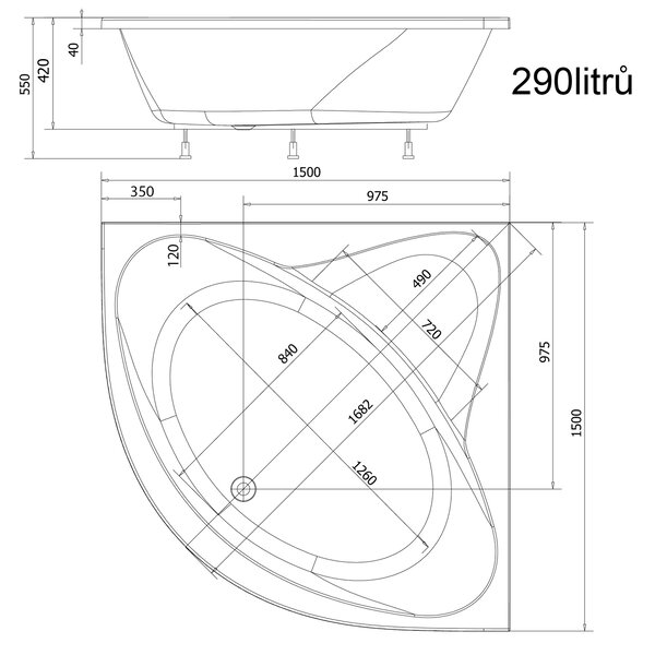 Aqualine Aqualine, cada coltar DYJE 150x150x41cm, alba, A1550