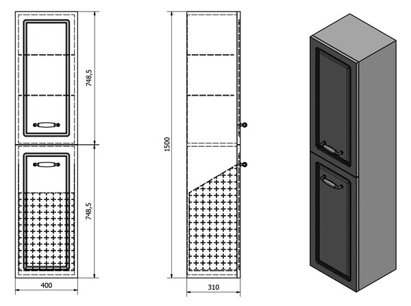 Aqualine Aqualine, dulap înalt FAVOLO cu coș 40x150x31 cm, mat alb, FV160