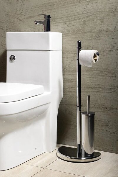 Aqualine Aqualine, HIBISCUS Stand cu suport pentru hartie igienica si perie toaleta, crom, HI32