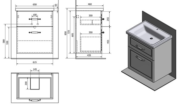 Aqualine Aqualine, dulap pentru lavoar FAVOLO 61,5x72,5x44 cm, mat alb, FV265