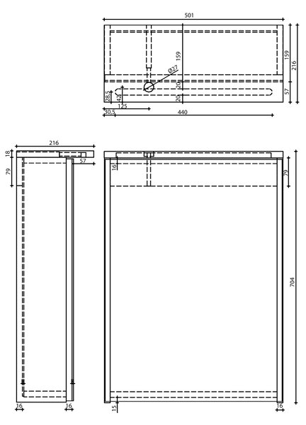 Aqualine Aqualine, Galerie KAWA STRIP cu iluminare LED 50x70x22cm, alb, WGL50S