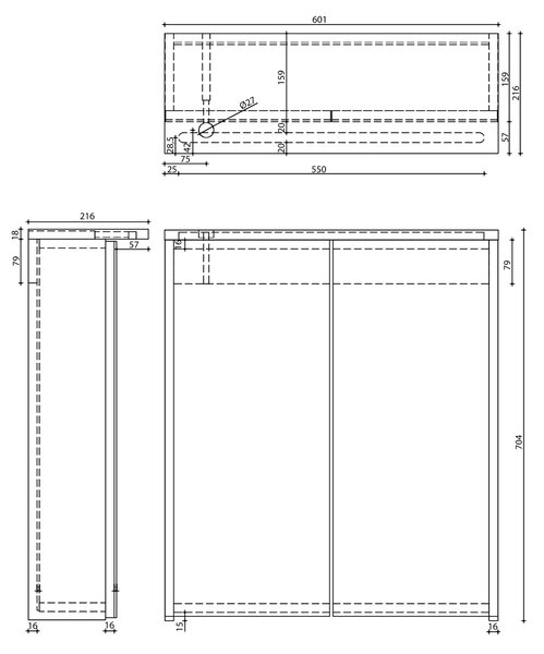 Aqualine Aqualine, Galerie KAWA STRIP cu iluminare LED 60x70x22cm, stejar emporio, WGL36S