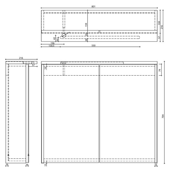 Aqualine Aqualine, Galerie KAWA STRIP cu iluminare LED 80x70x22cm, stejar emporio, WGL38S