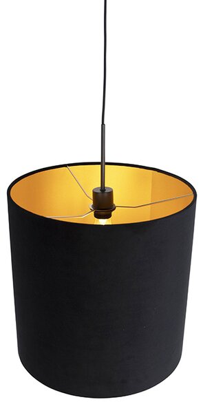 Lampă suspendată cu abajur din catifea neagră cu auriu 40 cm - Combi