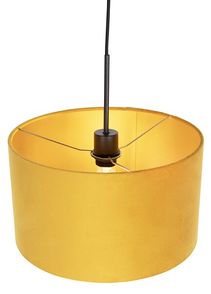 Lampă suspendată cu abajur din catifea ocru cu auriu 35 cm - Combi