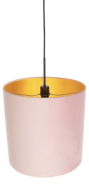 Lampă suspendată cu abajur din catifea roz cu auriu 40 cm - Combi