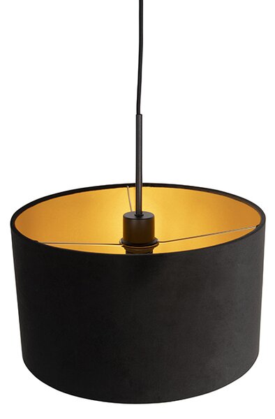 Lampă suspendată cu abajur din catifea neagră cu auriu 35 cm - Combi