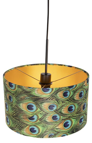 Lampă suspendată cu abajur din catifea păun cu auriu 35 cm - Combi