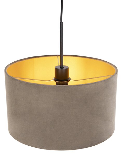 Lampă suspendată cu abajur din catifea taupe cu auriu 35 cm - Combi