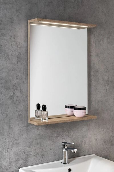 Aqualine Aqualine, oglinda KORIN STRIP cu iluminare LED 50x70x12cm, stejar platinat, KO995S