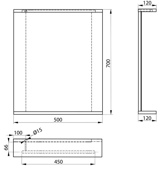 Aqualine Aqualine, oglindă KORIN STRIP cu iluminare LED 50x70x12cm, KO395S