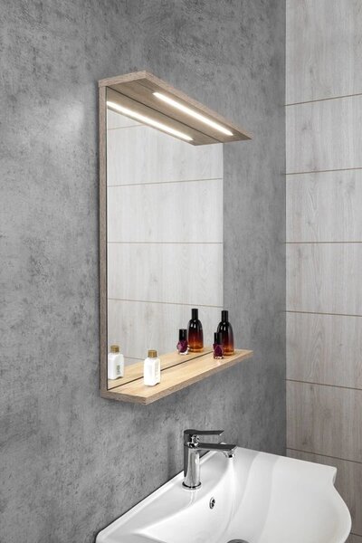 Aqualine Aqualine, oglinda KORIN STRIP cu iluminare LED 60x70x12cm, stejar platinat, KO990S