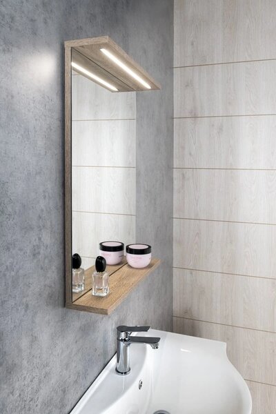 Aqualine Aqualine, oglinda KORIN STRIP cu iluminare LED 50x70x12cm, stejar platinat, KO995S