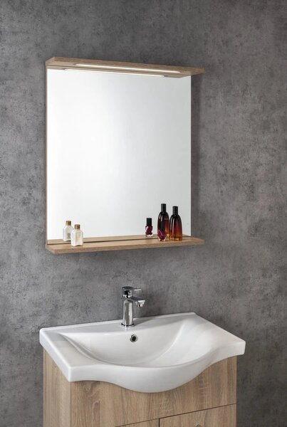 Aqualine Aqualine, oglinda KORIN STRIP cu iluminare LED 60x70x12cm, stejar platinat, KO990S