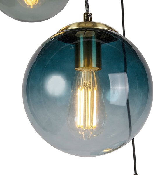 Lampa suspendată inteligentă din alamă, incl. 3 WiFi ST64 cu sticlă albastră - Pallon