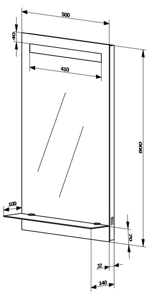 Aqualine Aqualine, oglinda iluminata cu LED 50x80cm, raft sticla, buton, ATH52