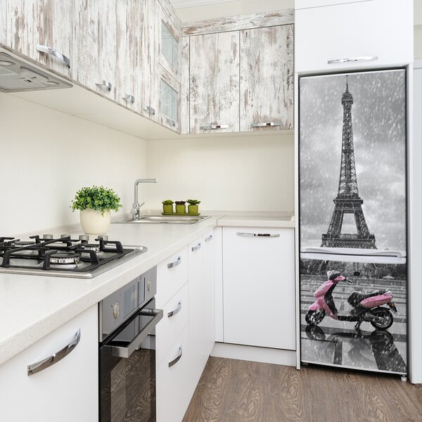 Autocolant pe frigider Turnul Eiffel scuter