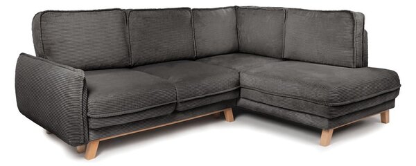 Colțar gri extensibil cu tapițerie din catifea reiată (cu colț pe partea dreaptă) Tori – Bonami Selection