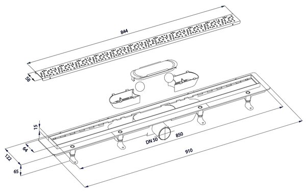 Aqualine Aqualine, canal de duș din plastic MARMI cu grătar, 910x122x65 mm, 1702-90