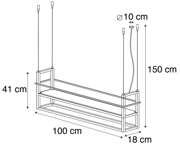Lampă suspendată industrială maro ruginiu cu raft 4 lumini - Cage Rack