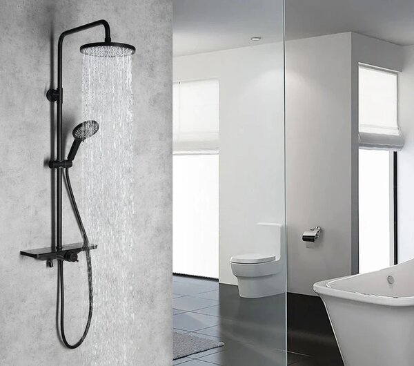 Aqualine Aqualine, coloana de dus MARCO cu baterie cu maneta, negru mat, SL210B