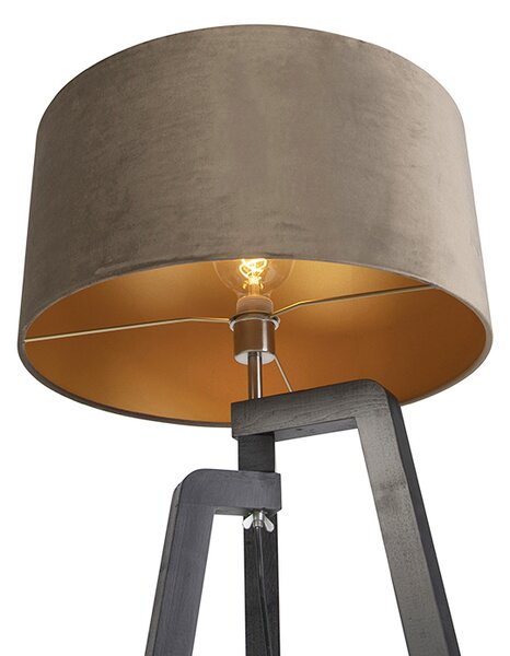 Lampă de podea cu trepied negru cu abajur taupe și auriu 50 cm - Puros