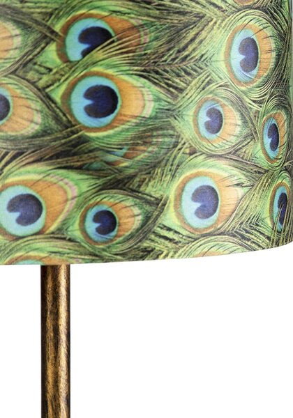 Lampă de podea vintage aurie cu abajur cu model de păun 40 cm - Simplo